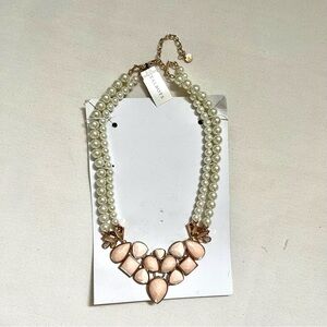 NWT Talbots Double Pearl Strand Light Pink Statement Necklace